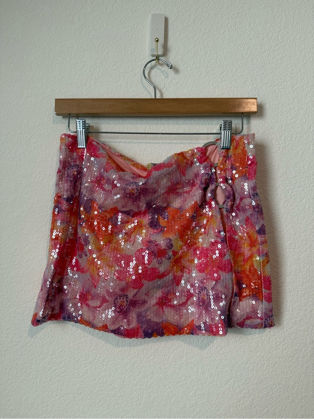 Outcast Nyssa Hana Sequin Floral Mini Skirt in Pink Multi